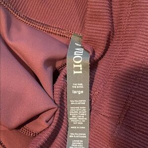 Maroon (wine colored), Ribbed around waist, exercise pants.
